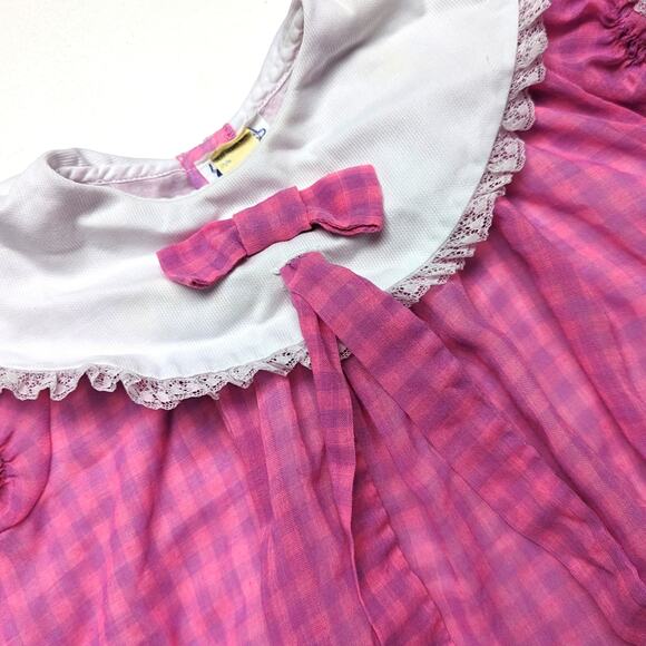 Vintage Bryan Dress Girls Size 18m Pink Semi Sheer Plaid Frilly Twirly - Picture 2 of 8